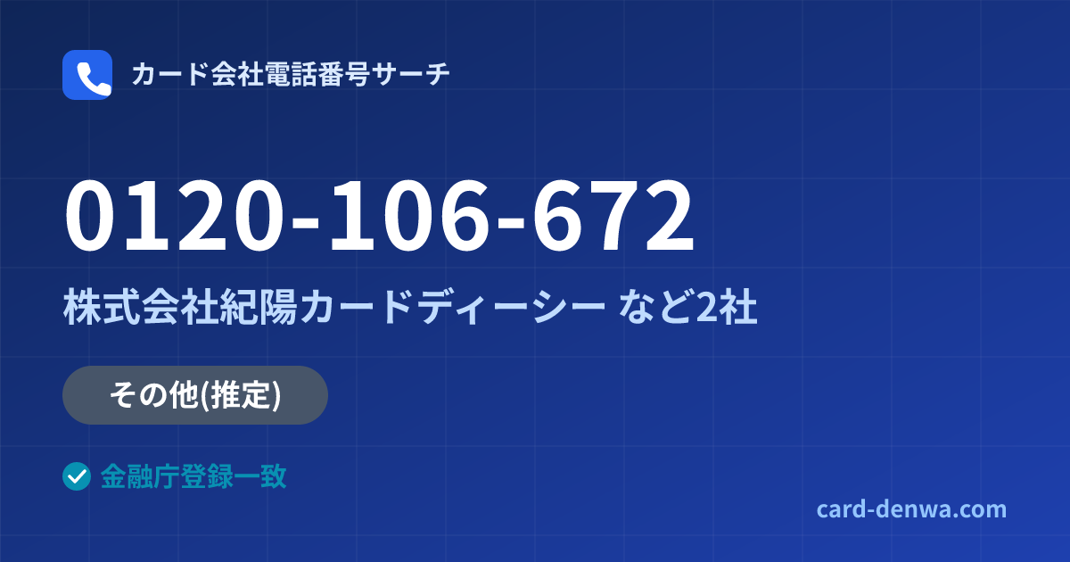 0120-106-672の発信元情報まとめ: 株式会社紀陽カードディーシー - その他