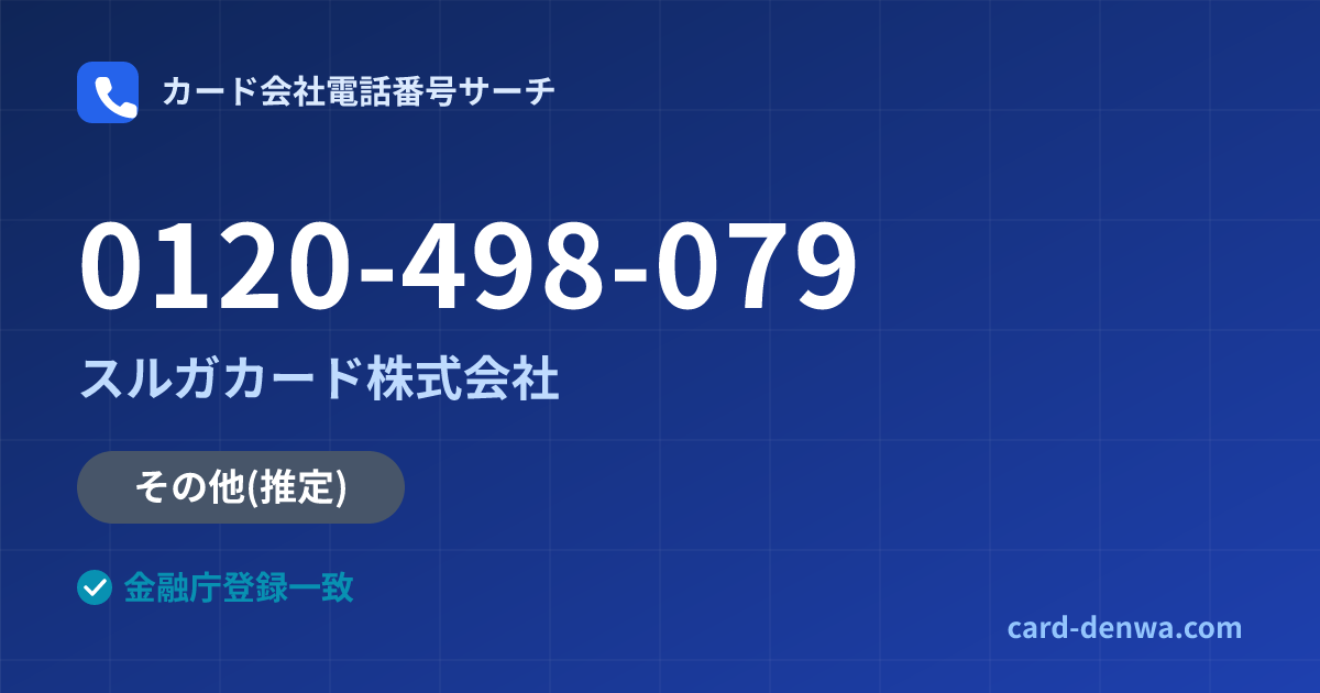 0120-498-079の発信元情報まとめ: スルガカード株式会社 - その他