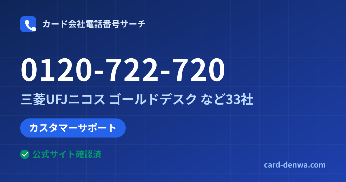 0120-722-720の発信元情報まとめ: 三菱UFJニコス ゴールドデスク - カスタマーサポート