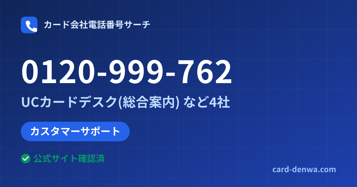 0120-999-762の発信元情報まとめ: きたぎんユーシー株式会社 / UCカードデスク(総合案内) - カスタマーサポート